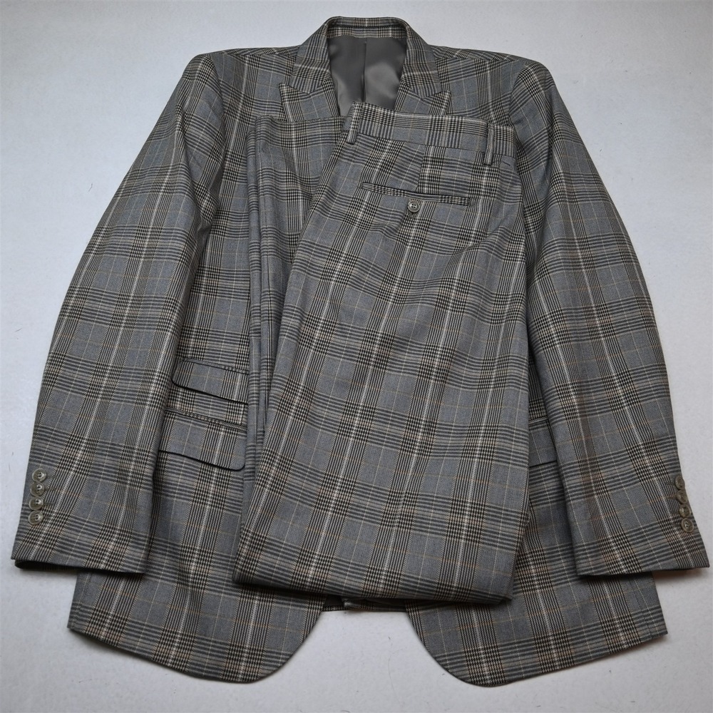 Alain Dupetit 42R 36x36 Tan Brown Glenn Check Mens Jacket Pants Suit